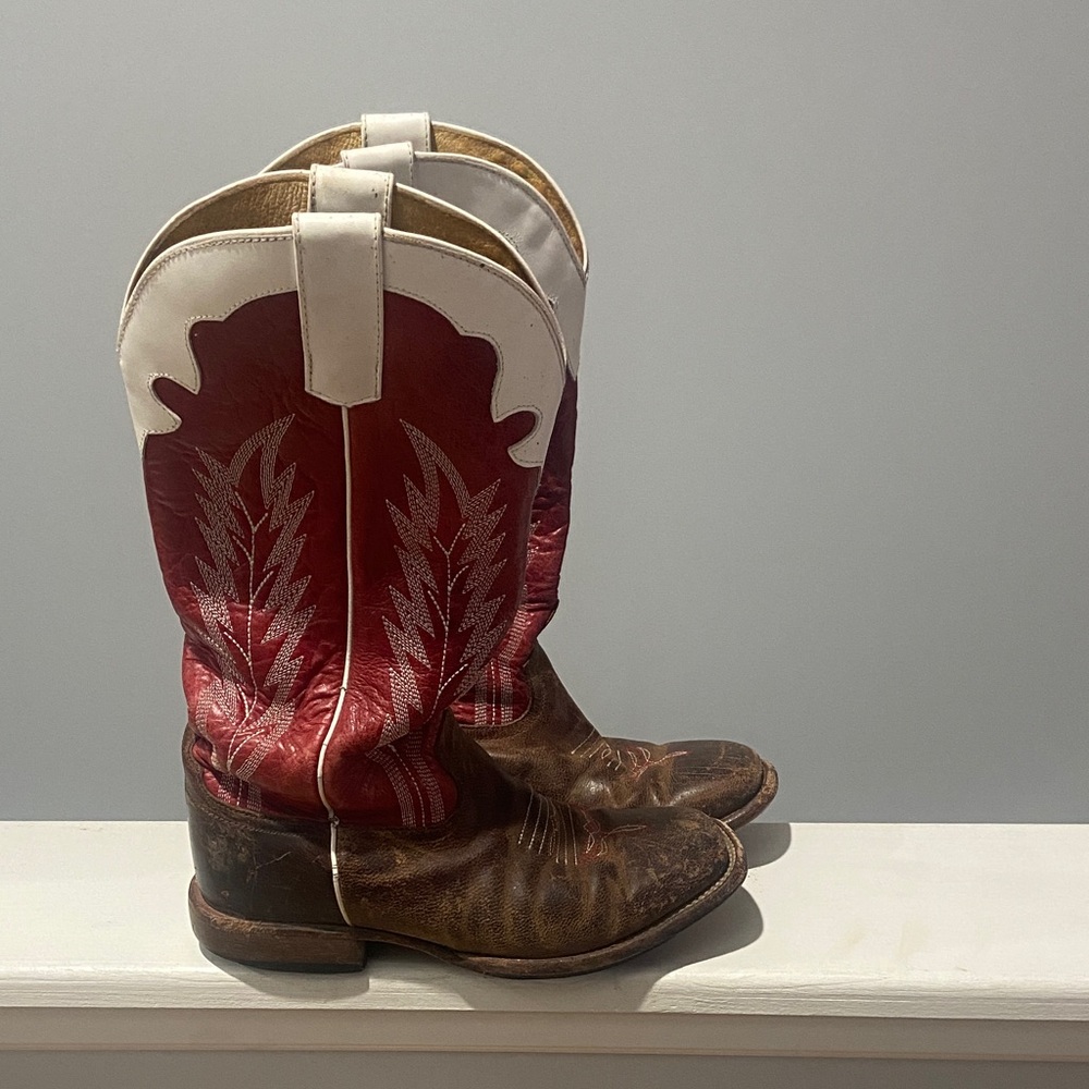 Anderson Bean Boys Rodeo Saddle Mad Dog Kids Boot Red White Brown Size 3